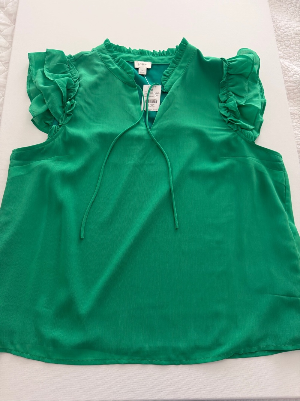 J. Crew Emerald Green Ruffle Tie-Neck Camisole